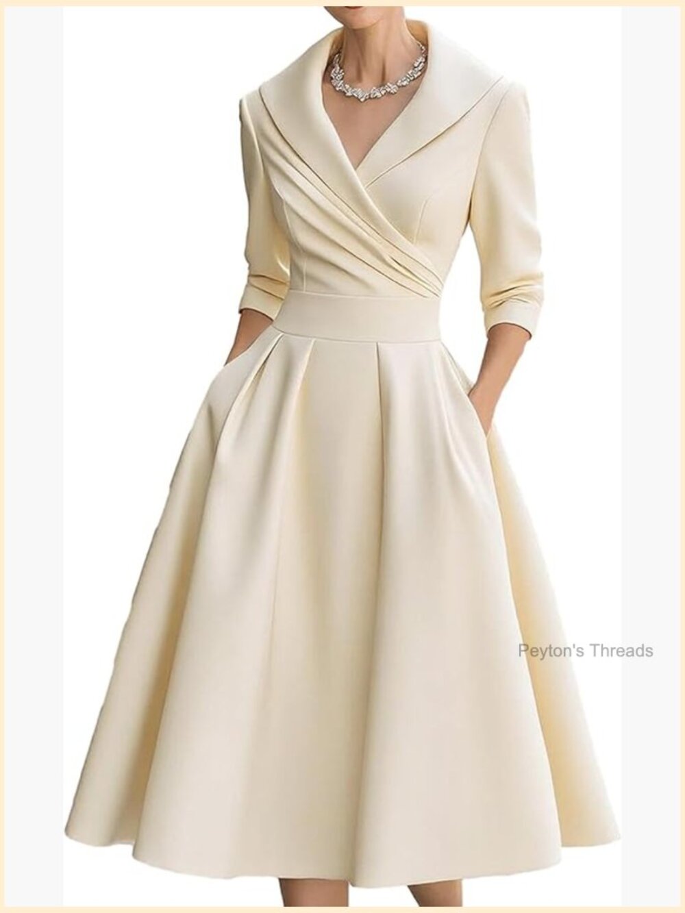 Satin Wrap Dress with 3/4 Sleeves and Pockets - Picture 1 of 5